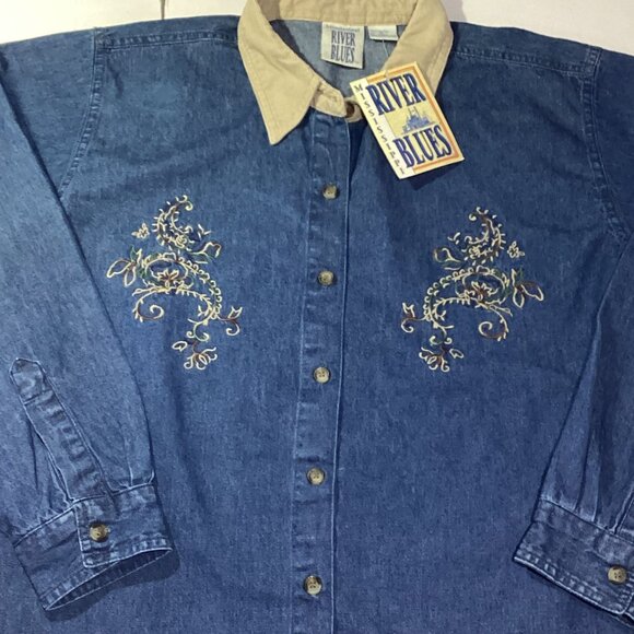 Mississippi River Blues Women's Vintage Rare Denim Button Up Shirt Size Med NWT - Picture 3 of 3